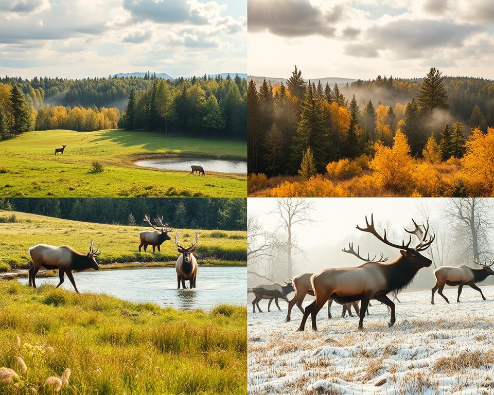 Elche in verschiedenen Jahreszeiten