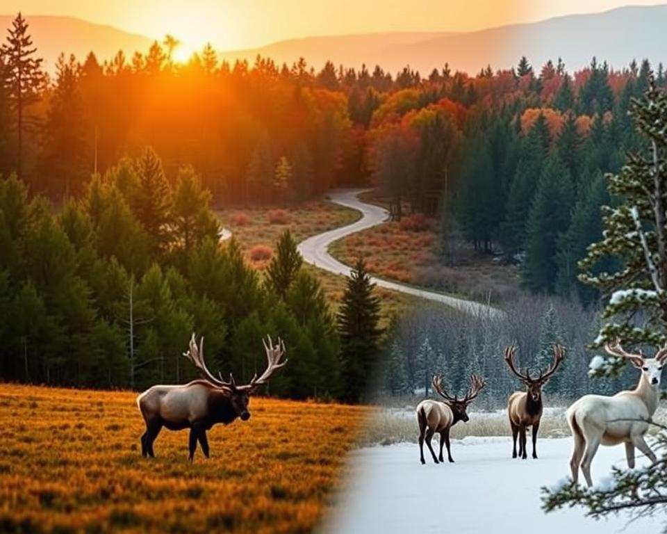 Elchsichtungen in verschiedenen Jahreszeiten