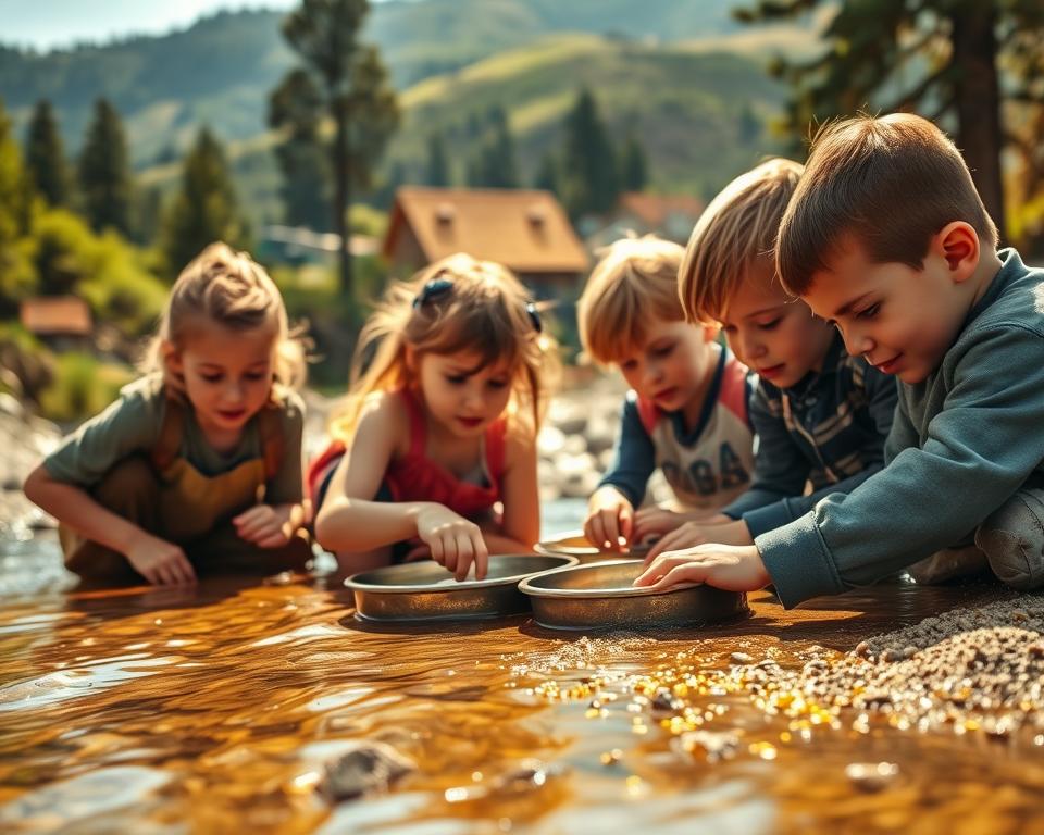 Kinder beim Goldwaschen Kinder beim Goldwaschen