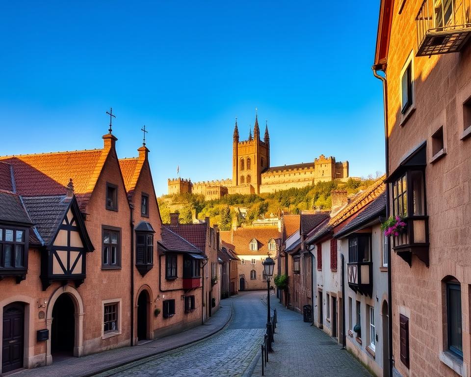 Mittelalterliches Kalmar Stadtbild Mittelalterliches Kalmar Stadtbild