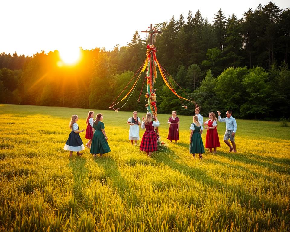 Mittsommerstange und Tanz