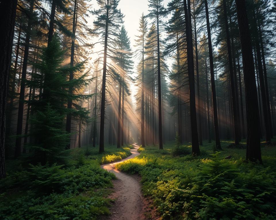 Schwedische Waldlandschaft mit Kiefern und Fichten