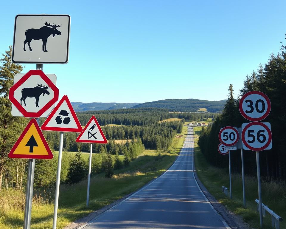 Schwedische Verkehrsschilder und Geschwindigkeitsbegrenzungen