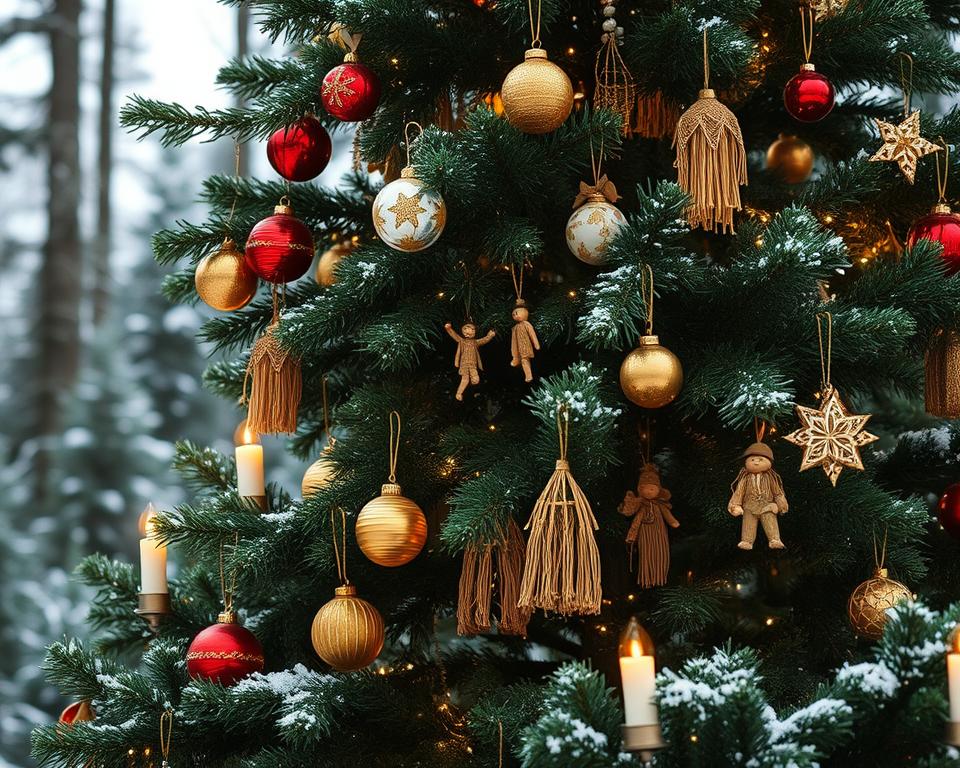 Schwedischer Weihnachtsbaum mit traditionellem Schmuck Schwedischer Weihnachtsbaum mit traditionellem Schmuck