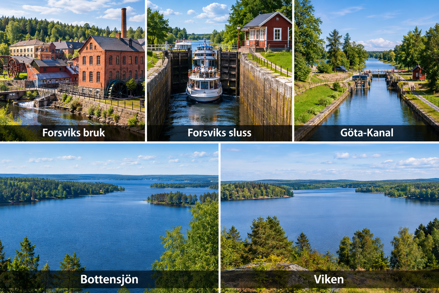 Bildcollage: Forsvik: Schleuse und schwedische Industriegeschichte in Karlsborg