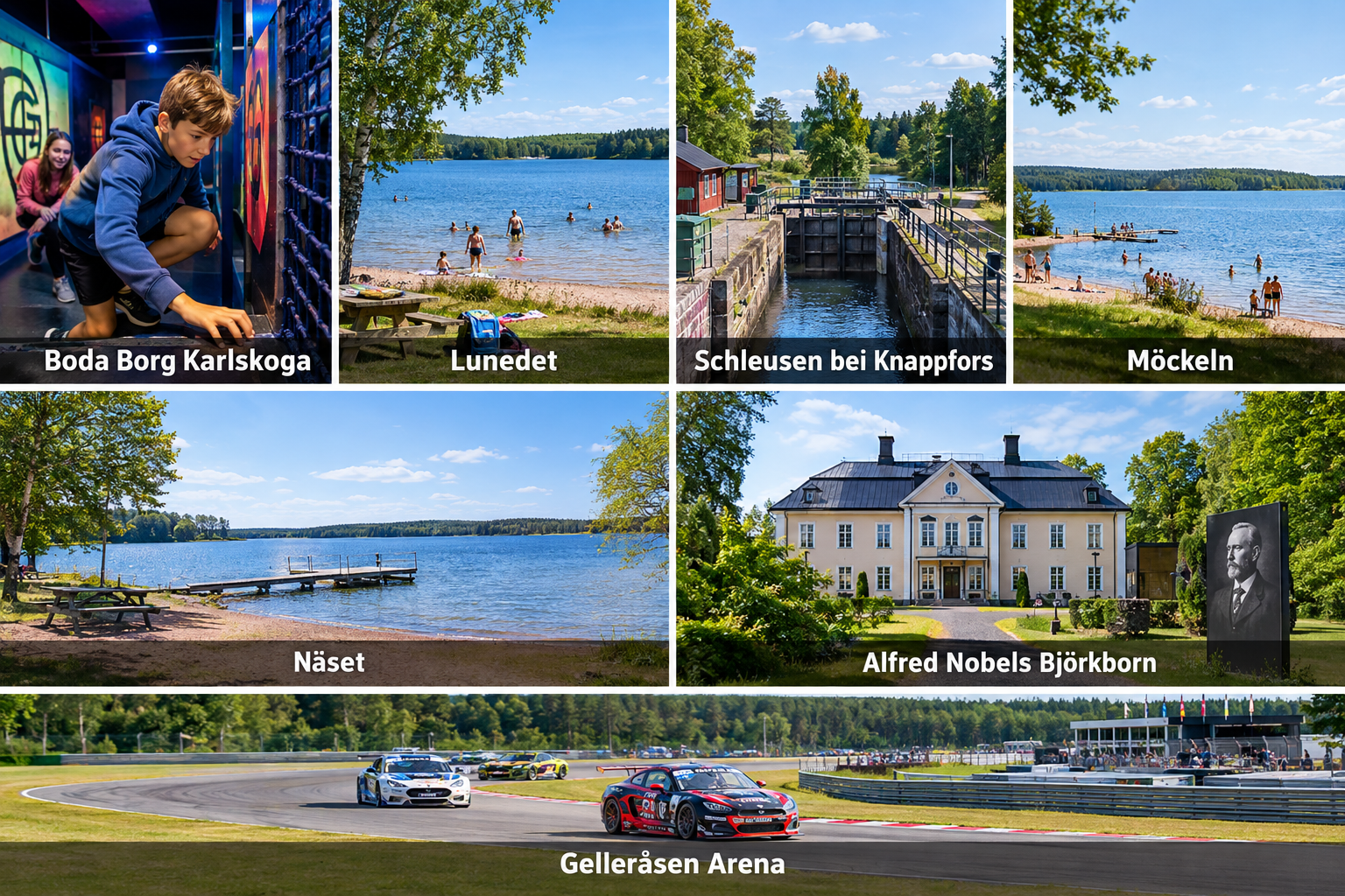 Bildcollage: Karlskoga mit Kindern: Ausflüge für Familien