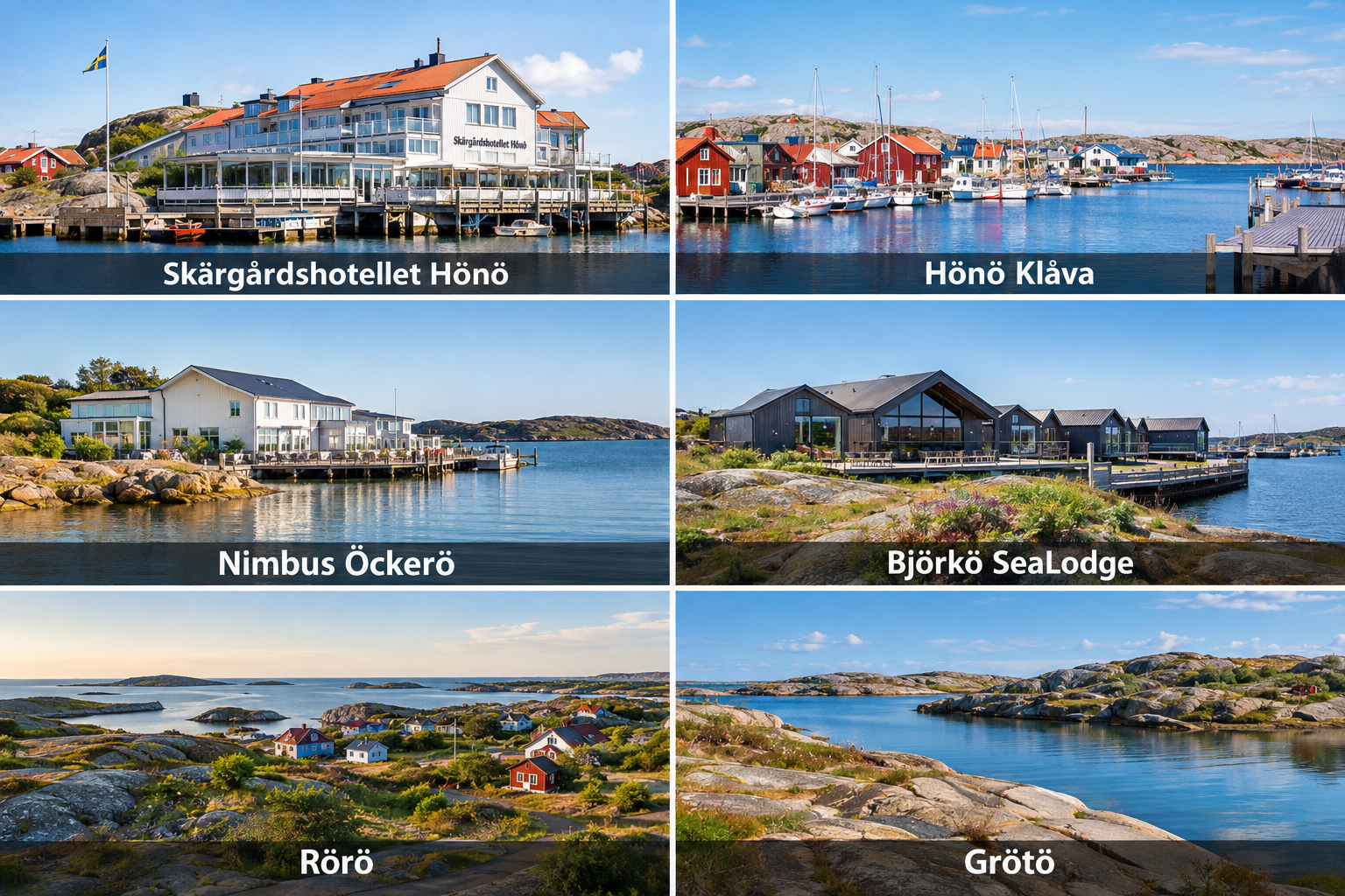 Bildcollage: Unterkünfte auf den Inseln in Öckerö