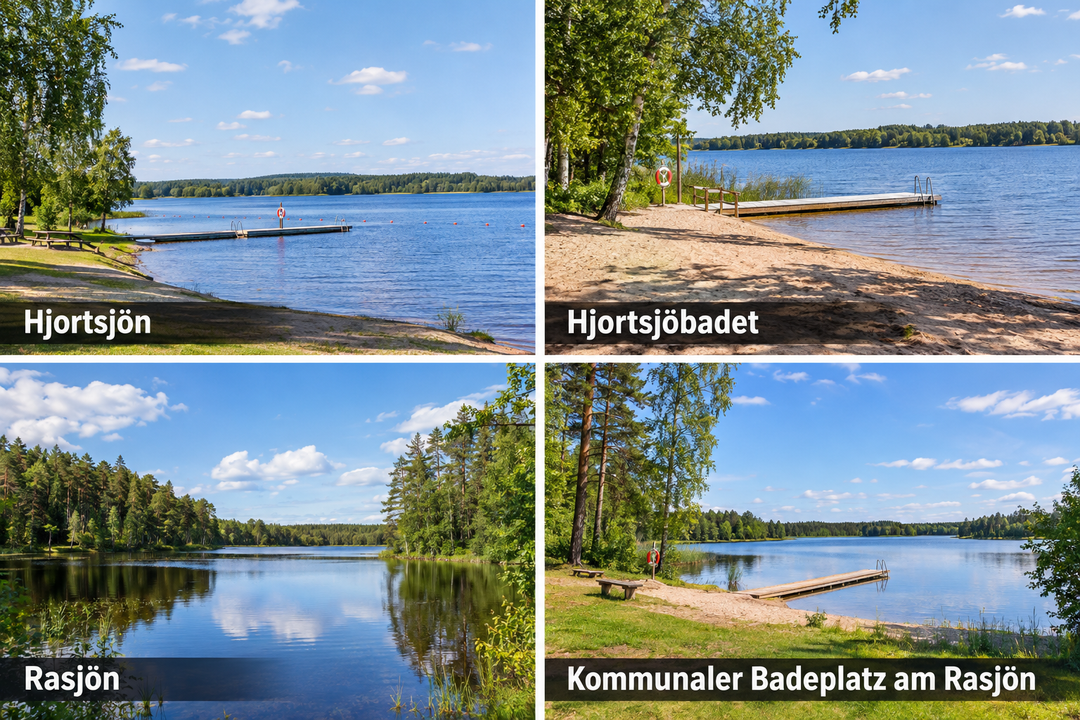 Bildcollage: Baden und weitere Seen in der Kommune in Vaggeryd