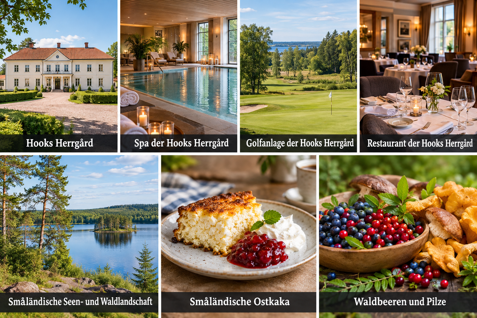 Bildcollage: Wellness, Golf und Essen in Hok in Vaggeryd